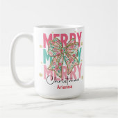 Kerst Roze Groen Teal Strik Naam Koffiemok (Links)