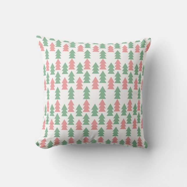 Kerst Roze Groene Kerstboom Festive Kussen (Voorkant)