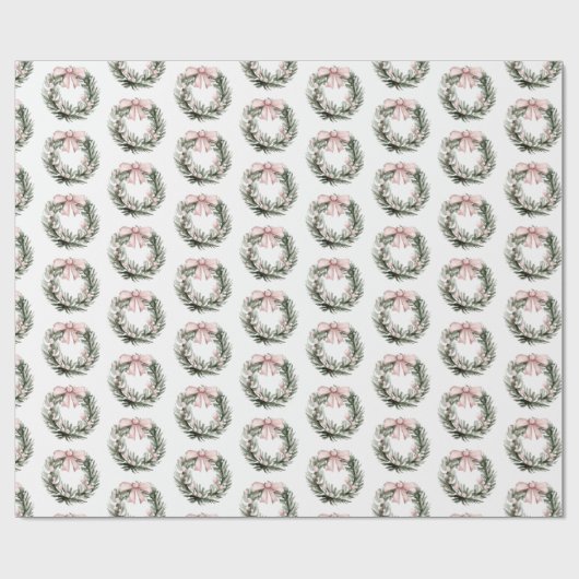 Kerst Roze Groene Krans Cadeaupapier (Vlak)