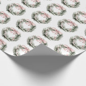 Kerst Roze Groene Krans Cadeaupapier (Hoek)