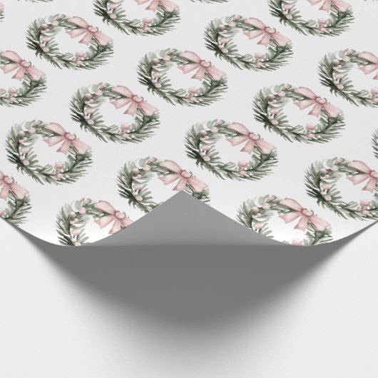 Kerst Roze Groene Krans Cadeaupapier (Hoek)