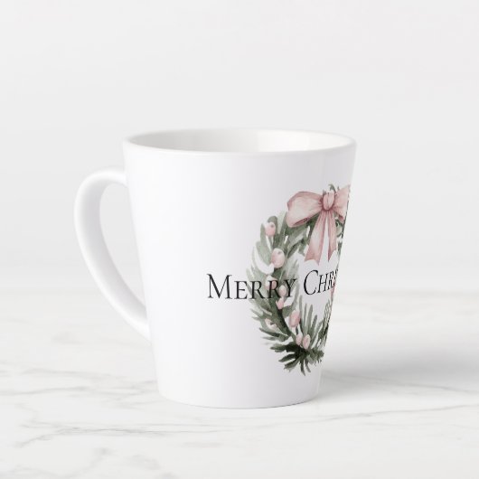 Kerst Roze Groene Krans Latte Mok (Linkerhoek)