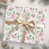 Kerst Roze Holly bessen Cadeaupapier