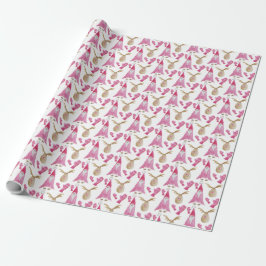 Kerst roze kabouter en rendieren met handschoenen cadeaupapier