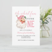 Kerst Roze Kerstman Eerste Verjaardag Kaart (Staand voorkant)