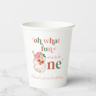 Kerst Roze Kerstman Eerste Verjaardag Papieren Bekers