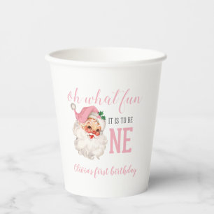 Kerst Roze Kerstman Eerste Verjaardag Papieren Bekers