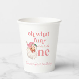 Kerst Roze Kerstman Eerste Verjaardag Papieren Bekers