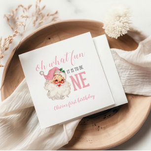 Kerst Roze Kerstman Eerste Verjaardag Servet