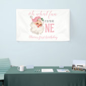 Kerst Roze Kerstman Eerste Verjaardag Spandoek (Beurs)