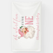 Kerst Roze Kerstman Eerste Verjaardag Spandoek (Verticaal)