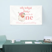 Kerst Roze Kerstman Eerste Verjaardag Spandoek (Beurs)