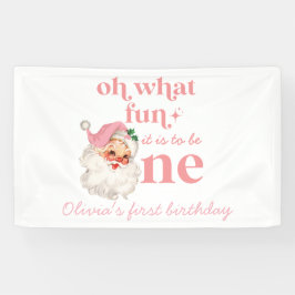 Kerst Roze Kerstman Eerste Verjaardag Spandoek