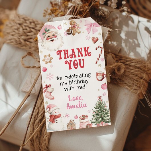 Kerst Roze Kerstman Verjaardag Bedankt Cadeaulabel
