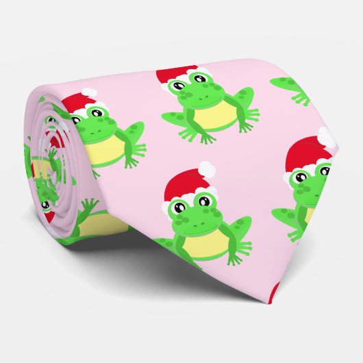 Kerst Roze Kikker Santa Hoed Patroon Novelty Stropdas (Opgerold)