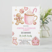 Kerst roze koekjes en cacao uitnodiging (Staand voorkant)