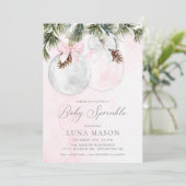 Kerst Roze Meisje Baby Sprinkle Invitation Kaart (Staand voorkant)