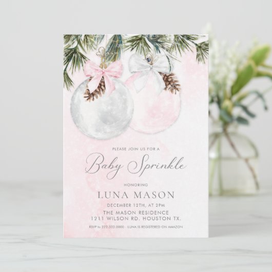 Kerst Roze Meisje Baby Sprinkle Invitation Kaart (Staand voorkant)
