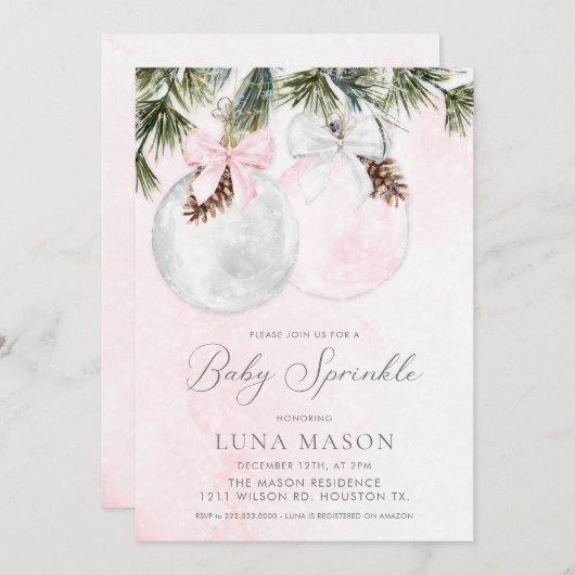 Kerst Roze Meisje Baby Sprinkle Invitation Kaart (Voorkant / Achterkant)