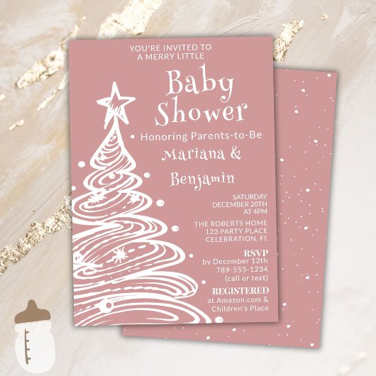 Kerst Roze Meisje Koppels Baby shower Kaart