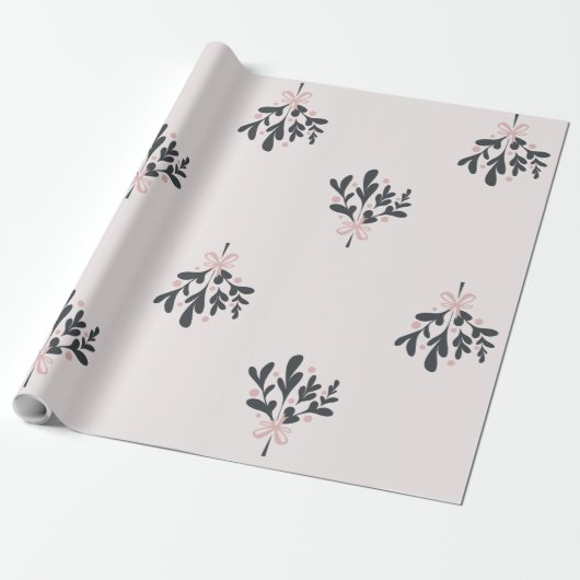 Kerst Roze Mistletoe Cadeaupapier (Uitgerold)
