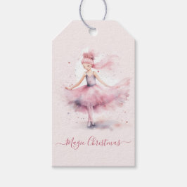 Kerst roze notenkraker ballerina cadeaulabel