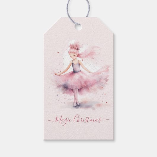 Kerst roze notenkraker ballerina cadeaulabel (Voorkant)