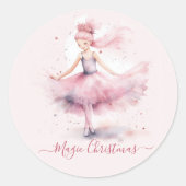 Kerst roze notenkraker ballerina ronde sticker (Voorkant)