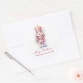 Kerst roze notenkraker waterverf naam ronde sticker (Envelop)