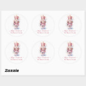 Kerst roze notenkraker waterverf naam ronde sticker (Vel)