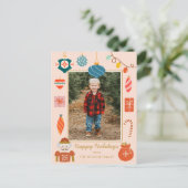 Kerst Roze Ornament Schattige Familie Foto Feestdagenkaart (Staand voorkant)