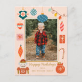 Kerst Roze Ornament Schattige Familie Foto Feestdagenkaart (Voorkant)