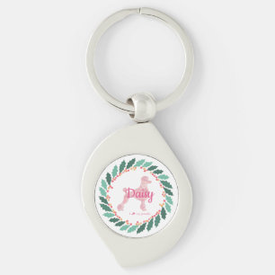 Kerst roze pastelkleurige poedel sleutelhanger Aan