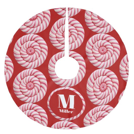 Kerst Roze Ronde Candy Canes Aangepaste Naam Kerstboom Rok (Voorkant)