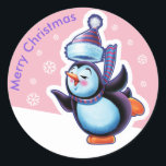 Kerst roze ronde sticker Penguin schaatsen.<br><div class="desc">Kerst roze ronde sticker Penguin schaatsen en andere Snowfolk. Winter Wonderland sneeuwpoppen. Lieflijke winterse personages met schaatspinguïns, sleeën sneeuwmeisjes, skiën sneeuwpoppen en schaatsen sneeuwpoppen : ) Bekijk ook de bijpassende Lovable winterse sneeuwpoppen en sneeuwmeisje personages spelen hun instrumenten in een kerstband. Een mooie geïllustreerde originele decoratie om je cadeaus op...</div>