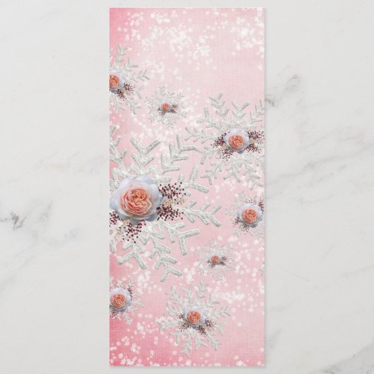 Kerst Roze Rozen Sneeuwvlokken Bruiloft Menu (Achterkant)