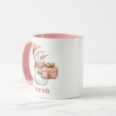 Kerst Roze Sneeuwman Gift Custom Naam Mok (Voorkant links)