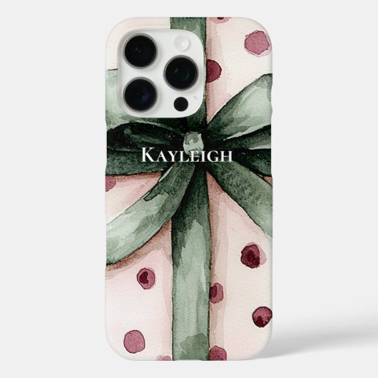 Kerst Roze Stippen Groen Lint & Boog Case-Mate iPhone Case (Achterkant)