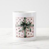 Kerst Roze Stippen Groen Lint & Boog Grote Koffiekop (Voorkant)