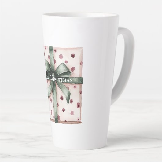 Kerst Roze Stippen Groen Lint & Boog Latte Mok (Rechterhoek)