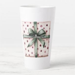 Kerst Roze Stippen Groen Lint & Boog Latte Mok
