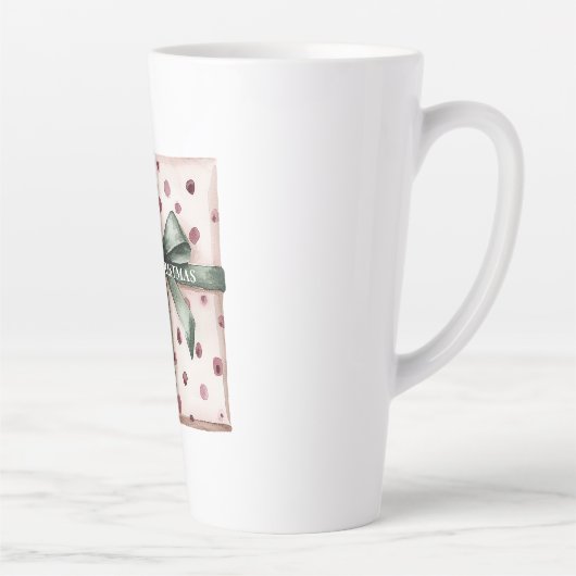 Kerst Roze Stippen Groen Lint & Boog Latte Mok (Rechts)