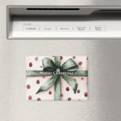 Kerst Roze Stippen Groen Lint & Boog Magneet (Insitu (Vaatwasser))