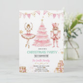 Kerst roze suikerpruim notenkraker uitnodiging (Staand voorkant)