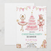 Kerst roze suikerpruim notenkraker uitnodiging (Voorkant / Achterkant)