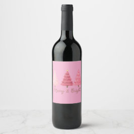 Kerst roze wijnfles label wijn etiket