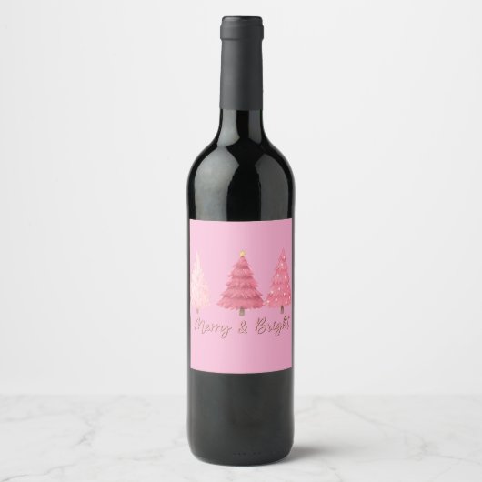 Kerst roze wijnfles label wijn etiket (Voorkant)
