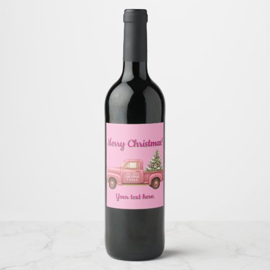 Kerst Roze Wijnfles Label Wijn Etiket (Voorkant)