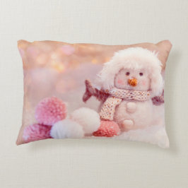 Kerst Roze & Wit Fluffy Snowman Accent Kussen