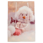 Kerst Roze & Wit Fluffy Snowman Medium Cadeauzakje (Achterkant)